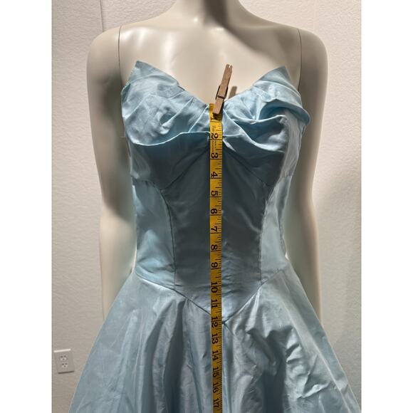 Vintage 1950s Taffeta Strapless Gown Dress S Bubble Hem Pastel Blue Tulle Slip - Picture 5 of 15